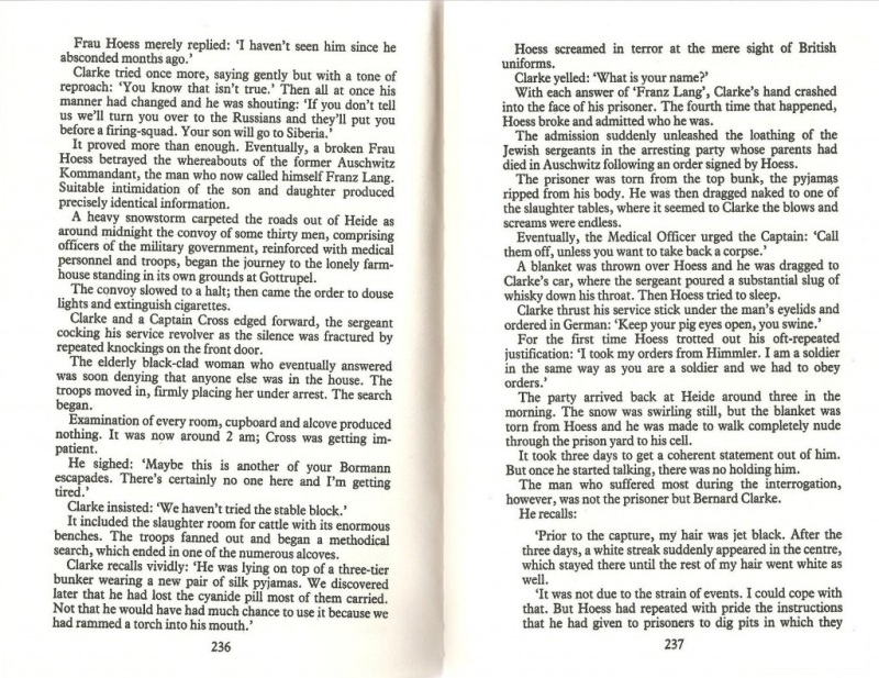 Screenshot from book Legions of Death by Rupert Butler Who Quotes Bernard Clarke Bragging About Torturing Rudolf Hoess